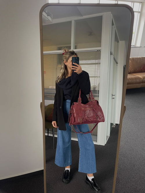 Back to School XXL bordeaux Italiaanse leren laptoptas, extra productbeeld