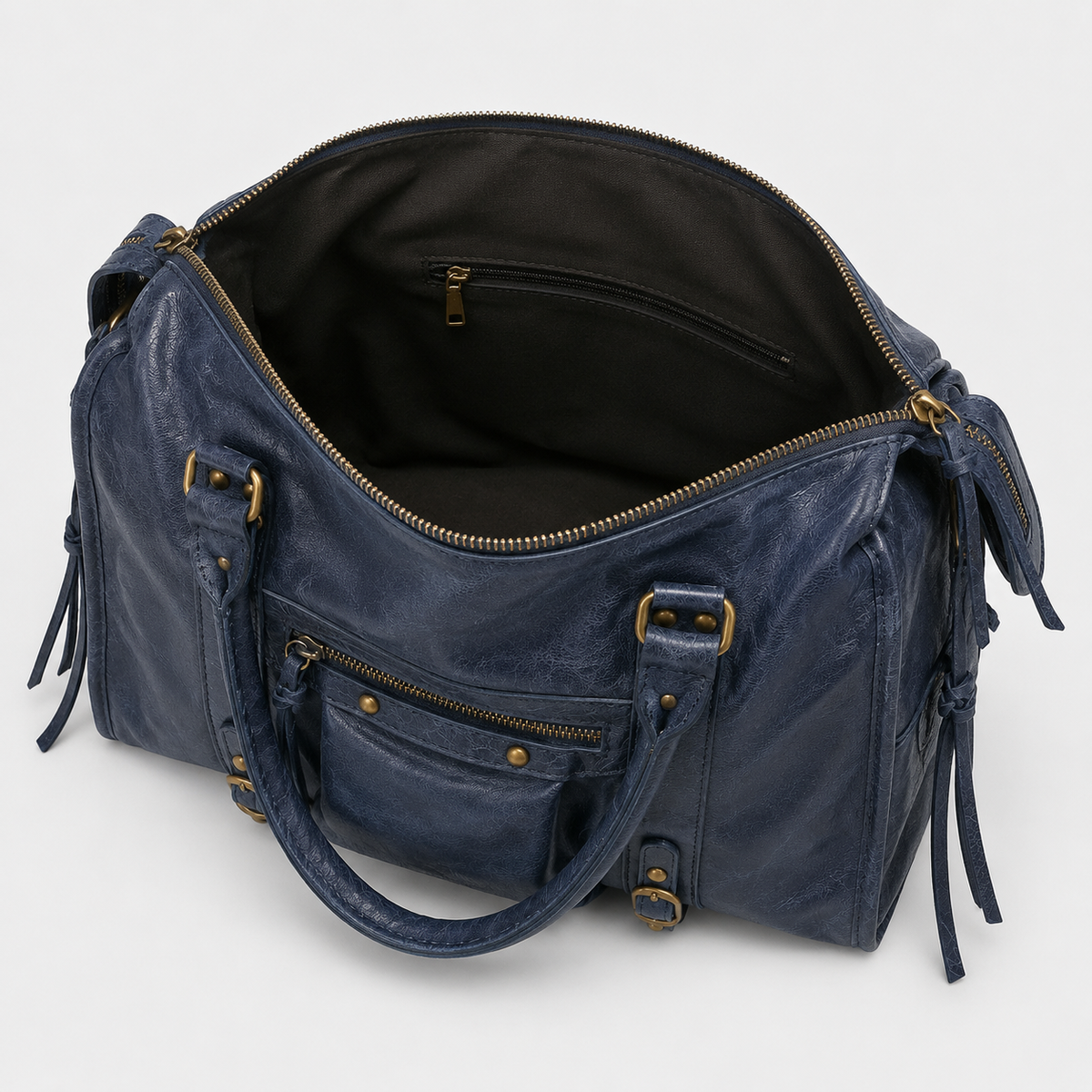 Back to School XXL donkerblauwe Italiaanse leren laptoptas, extra productbeeld