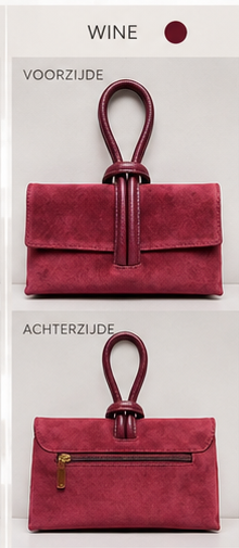 Tiffany wijnrood suede tas voor- en achterzijde