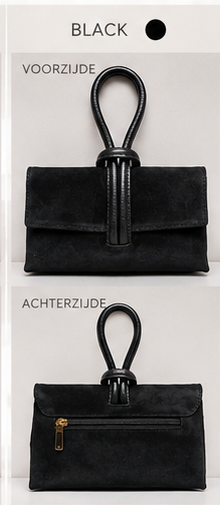 Tiffany zwart suede tas voor- en achterzijde